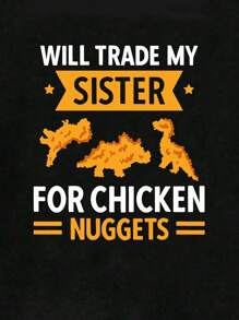 Young Boy's Summer Casual Chicken Nugget Print Short Sleeve T-Shirt, Fun Graphic Tee Perfect For Sports And Leisure Wear