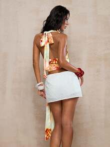 Glamine Women's Sexy Vacation Plunge Neck Halter Backless Tank Top Features A Vibrant Floral Print And Boho Style, Highlighting Elegance And Liveliness. Perfect For Summer Beachwear, Vacations, Casual Outings, And Especially For American Independence Day Celebrations Or Country Concerts. The Unique, Colorful Design Makes You Stand Out, Making It A Must-Have For Women With Refined Taste. Beachwear Tops Scarf Top Top Keywords