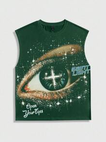 ROMWE MEN Street Life Men's Crew Neck Sleeveless Eye Printed Casual Tank Top For Summer, 2000s Style