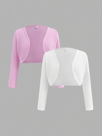 SHEIN Girlism 2件套青少年女孩休闲纯色长袖拉链夹克