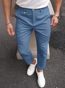 Calvornis Men's Solid Color Casual Simple Business Pants - Baby Blue - View 5