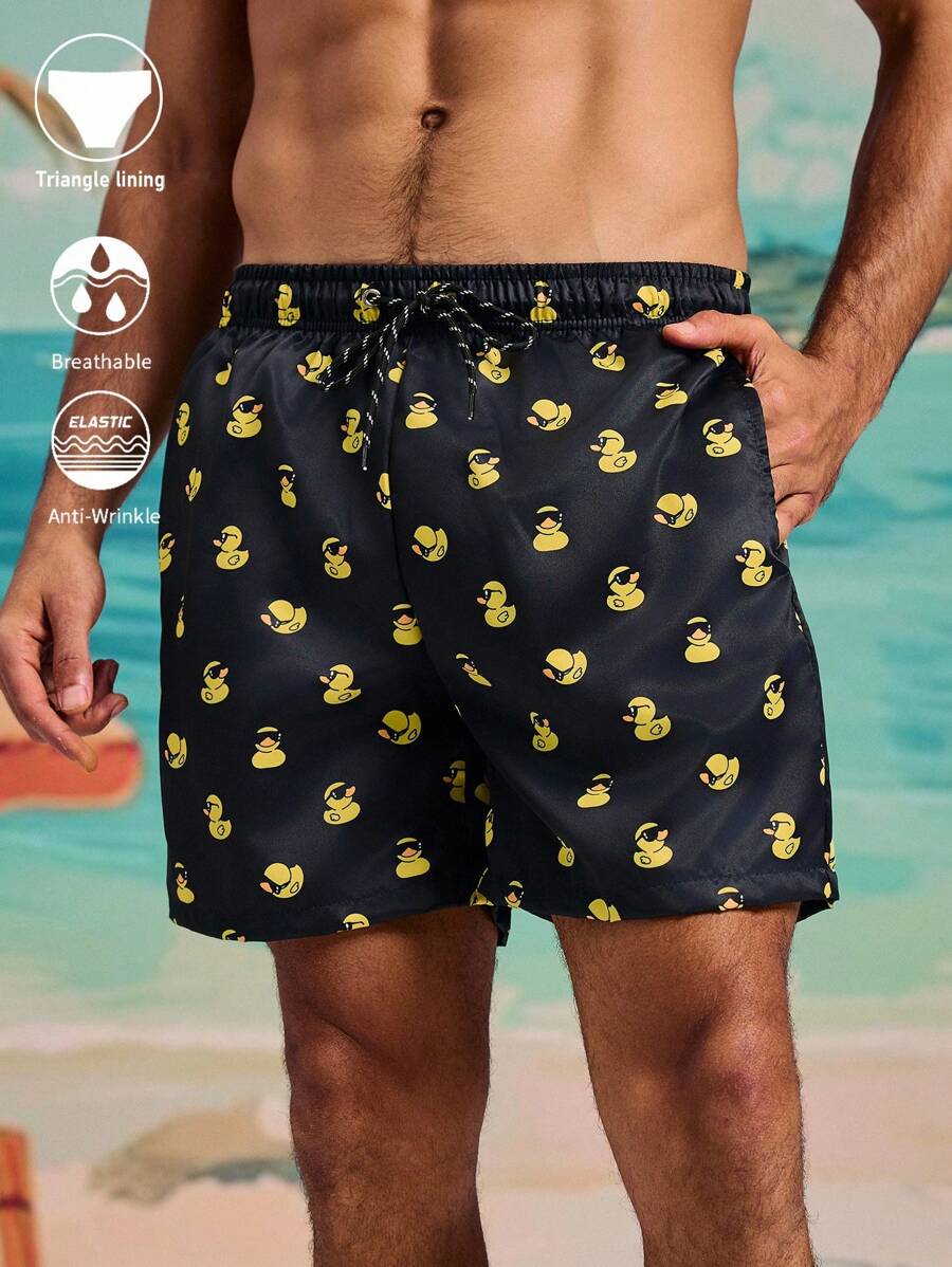 CoralVoy Men's Summer Casual Print Drawstring Beach Shorts - Black - View 1