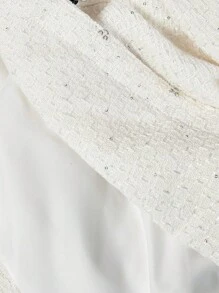 SHEIN MOD Women Elegant Tweed Patchwork Sequin Lightweight Jacket,Autumn,Fall,Back To School,Office Wear,Office Attire,Business Casual,Teacher,Brunch Old Money Style Women,Going Out,Cruise,Birthday,Vintage,All White Party, - White - View 6