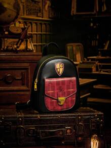 HARRY POTTER X SHEIN Mochila con cremallera y gráfico de letras de color contrastante, mochila escolar - Rojo - Ver 1