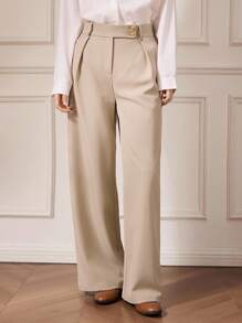 Briarwyn Einfarbige, gefaltete, plissierte, elegante Pendlerhose mit weitem Bein, helles Apricot, moderne, lockere Hose mit geradem Bein für Pendler in der Stadt, lässige gerade Hose mit hohem Bund, modische, einfarbige, elegante Hose mit weitem Bein und Taschendetail fürs Büro, moderne, lockere Hose mit geradem Bein für Pendler in der Stadt - Aprikosenfarben - Übersicht 5