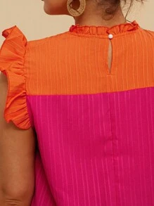 SHEIN VCAY Plus Size Boho Two Tone Ruffle Trim Frill Neck Blouse, For Summer - Multicolor - View 5