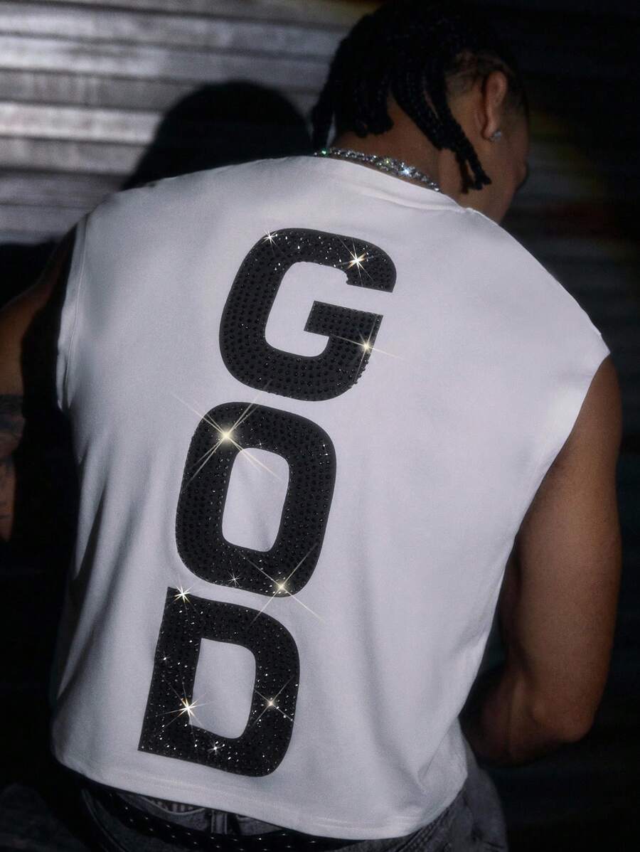 AXEPEAK Men's Casual Sleeveless Tank Top With Printed & Rhinestone Design, Lightweight Summer - White - View 1