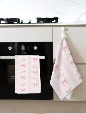 Kawaii 1pc Striped Bow Hand Towel -1PC Cute Kitchen Towels, Super Absorbent Quick-Dry , Decorative Farmhouse & Minimalist Bathroom Decor, Aesthetic Spring Gift, Home Accessories,Home Decor