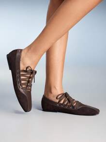 CUCCOO GRLICON 女士 Y2K 风格平底鞋，适合朋克、骑行者、酷女孩、万圣节、圣诞节、派对装扮 - 棕色 - 查看 2