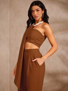 Hauture Camisola de mujer minimalista, de unicolor, sexy, con escote halter y amarre en la espalda