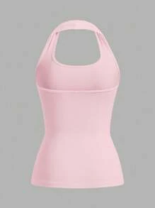 SHEIN EZwear 女士粉色紧身休闲吊带背心，适合夏季 - 淺粉色 - 查看 2