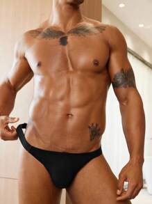 SHEIN 2 Pcs Men Solid Color Ribbed Pattern Thong Underwear Set