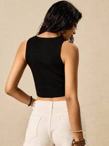 Easelle 毛线上衣 立体花朵 黑色网花 复古游牧风 - 黑色 - 查看 2