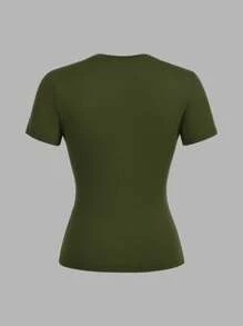 SHEIN EZwear 3 件套女士黑色、绿色、白色圆领休闲紧身长袖 T 恤套装，适合夏季