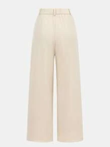 Girlism 少女杏色纯色斜纹斜口袋休闲纯色开裆阔腿裤，适合春夏秋季开学季、干净女孩、休闲通勤、百搭场合