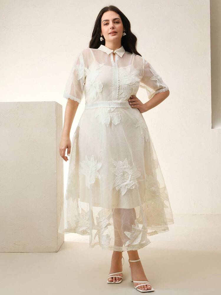 Embroidered Lace Patchwork Short Sleeve Mini Dress