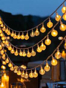 1 件 10/20/40/100 灯 1.5/3/6/10 米圣诞装饰仙女灯 LED 户外露营氛围灯小灯泡天篷帐篷摊位灯串七彩闪灯星空灯泡泡球形电池盒灯串