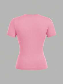 SHEIN EZwear 3件套女士休闲紧身圆领长袖T恤套装，浅蓝色，浅粉色，白色，适合夏季