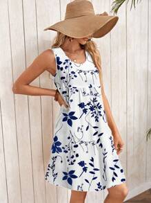 EMERY ROSE 女士休闲简约圆领无袖宽松迷你连衣裙，适合夏季