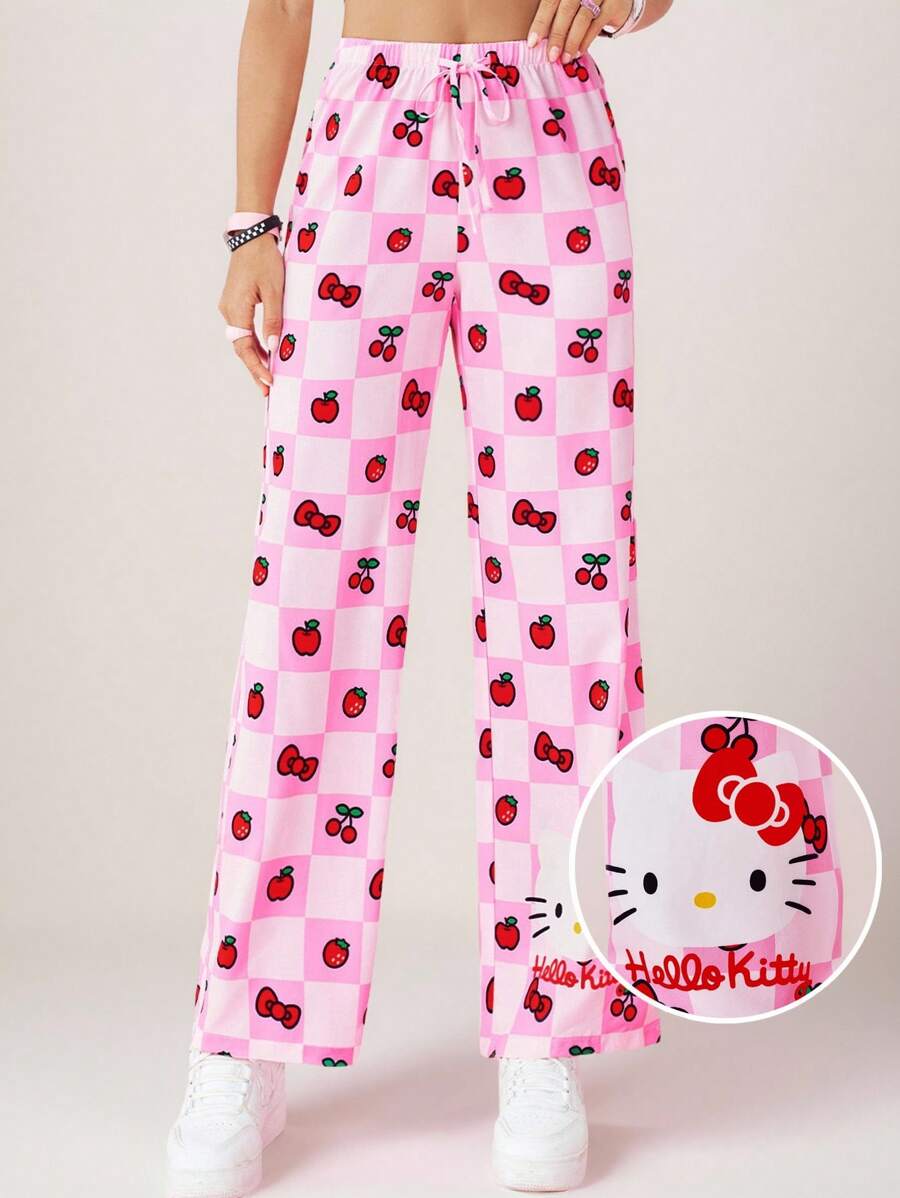 HELLO KITTY AND FRIENDS | SHEIN Women's Loose Low Waist Cute Cartoon Graphic Casual Sport Trousers, Pink, Summer - Pink - View 1