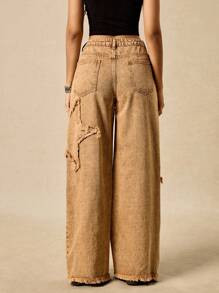 Easelle Pantalon à étoile à cinq branches, bord brut, style rétro décontracté pour l'été - Camel - Voir 2