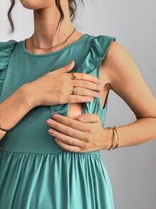 Momance Vestido informal de enfermería con cremallera y volantes de unicolor para mujeres embarazadas