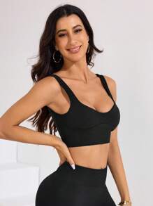 Slayform Women Casual Sweetheart Collar Minimalist Design Sports Bra, Breathable - Black - View 6