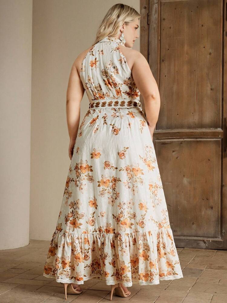 Floral Print High Waist Maxi Dress With Ruffle Hem