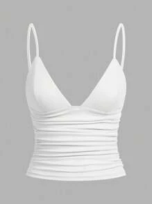 SHEIN EZwear 3 件套女士休闲褶皱修身吊带背心，带胸罩杯，适合夏季 - 彩色 - 查看 5