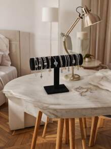 1 件 T 形天鹅绒珠宝展示架，单层手链收纳架，适用于头带、项链、手表、手链展示架 1 件，黑色手链收纳架，适用于家庭 - 黑色 - 查看 2