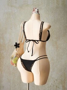 SHEIN ICON قطعة واحدة من ملابس علوية بكيني مقاس كبير للنساء، لون أحادي، ذو أشرطة سباغيتي قابلة للتباديل مناسبة للخروج في الصيف بأسلوب Y2k - متعدد الألوان - مشاهدة 2