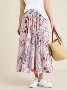 Linhara Falda estampada de línea A casual y versátil para mujer talla grande - Multicolor - Ver 1