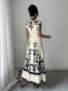 Elenzga 女士修身印花夏装 - 杏色 - 查看 2