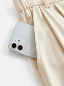 Girlism 少女杏色纯色斜纹斜口袋休闲纯色开裆阔腿裤，适合春夏秋季开学季、干净女孩、休闲通勤、百搭场合