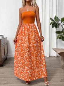 SHEIN Clasi 女士花卉印花休闲无袖连衣裙 - 橘色 - 查看 3