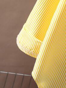 SHEIN 1pc Girls Turndown Collar Long Sleeve Striped Shirt With Front Embroidery Pattern, Casual Blouse For Autumn Fall Winter