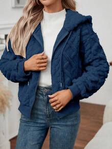 EMERY ROSE Women's Casual Solid Color Textured Fuzzy Zip Up Hooded Jacket Fall Winter Cloth For Women