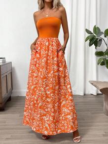 SHEIN Clasi 女士花卉印花休闲无袖连衣裙 - 橘色 - 查看 1