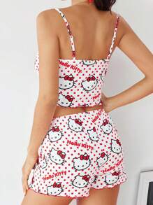 HELLO KITTY AND FRIENDS | SHEIN Women's Camisole Top & Shorts Pajama Set, Cartoon Pattern, Polka Dot Pattern, Cute Y2K, Casual, Home, Summer - Pink - View 2
