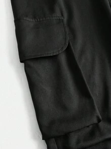 Girlism 青少年女孩黑色梭织纯色街头美式休闲抽绳工装裤，宽松舒适直筒阔腿裤，适合春夏秋季、返校季