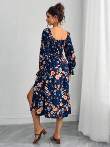 Momance 花卉印花侧开衩连衣裙，孕妇海滩度假连衣裙 - 彩色 - 查看 2