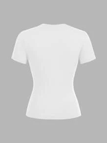 SHEIN EZwear 3 件套女士黑色、绿色、白色圆领休闲紧身长袖 T 恤套装，适合夏季