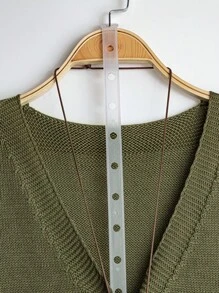 Linhara 大码女式纯色针织V领前扣无袖休闲背心，春秋季 - 墨綠色 - 查看 4