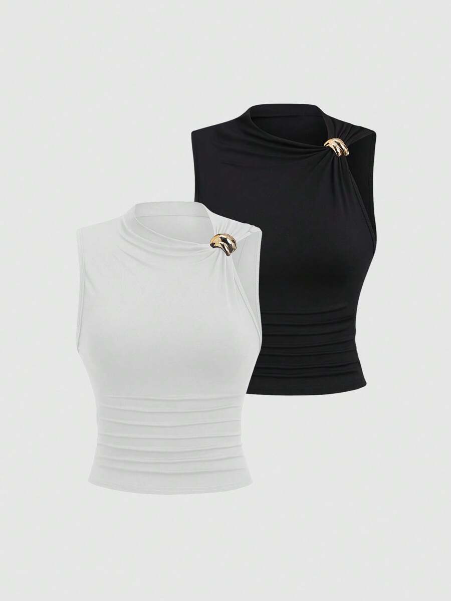 Sweetra Women's Fitted Pleated Blouse, Suitable For Summer