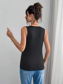 Momance Camiseta sin mangas con cuello redondo, decoración floral 3D y unicolor para maternidad