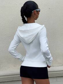 DAZY 女士修身连帽长袖运动夹克，秋季女装外套 - 白色 - 查看 2