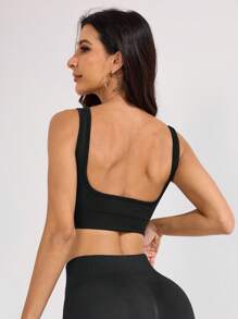 Slayform Women Casual Sweetheart Collar Minimalist Design Sports Bra, Breathable - Black - View 3