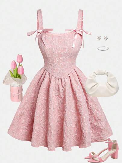 SHEIN Girlism Pink Sleeveless Spaghetti Strap Tween Girls Dress With Floral Design And Flared Hem Picnic Dress Tea Party Dress Aesthetic Dresses For Summer Girls Dress Vintage