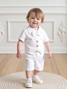 Souflis Souflis Set de 2 piezas para niño pequeño, camisa de manga corta con cuello vuelto y pantalones cortos a cuadros con parche