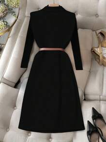 GlowEve CURVE Áo khoác blazer dài tay thanh lịch màu trơn hai hàng khuy cỡ lớn cho nữ - màu đen - Xem 2